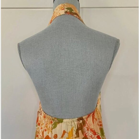 NWT Farm Rio Leopard Forest Sand Halter Neck Fringed Mini Dress Orange Print - Picture 10 of 12